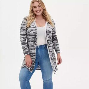 Torrid Women's Size 3X Gray Camo Super Soft Hooded Anorak Open Cardigan